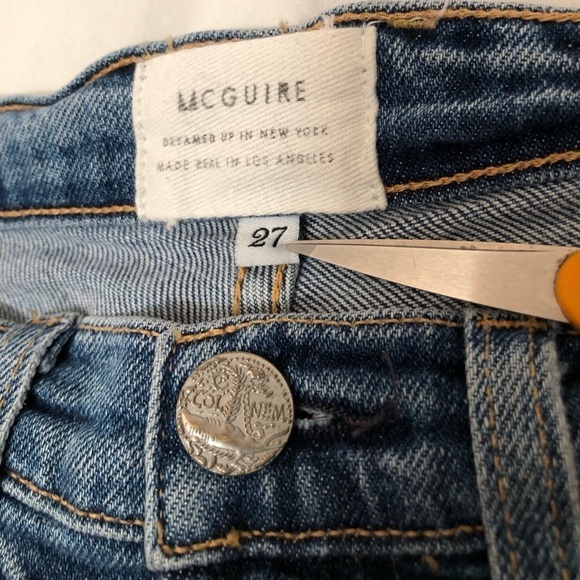 McGuire Damn Fine High Rise Side Striped Cropped Raw Hem Jeans 246D Size 27 - Picture 5 of 16